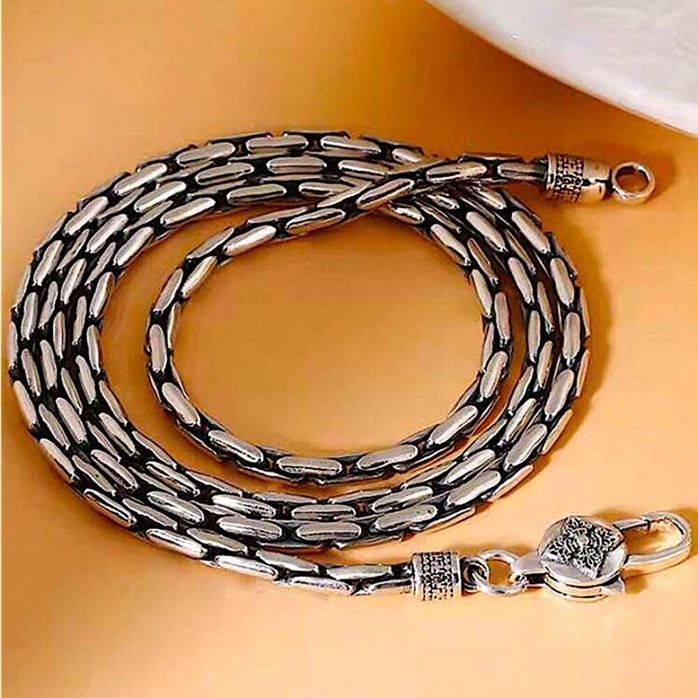 Stainless Steel Chain Link Necklace , Mantra, Curb Hand Woven Engraved - Picture 1 of 5